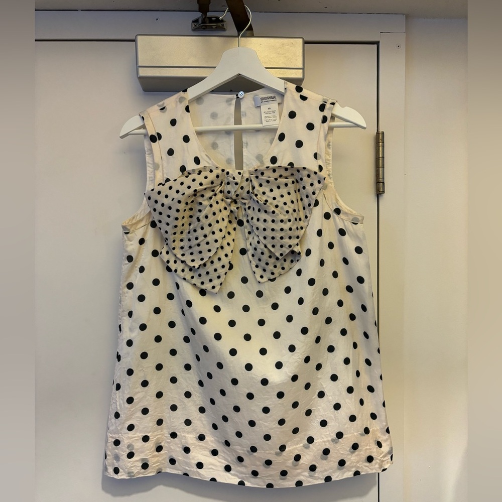 Sonia by Sonia Rykiel white bow polka dot sleeveless blouse